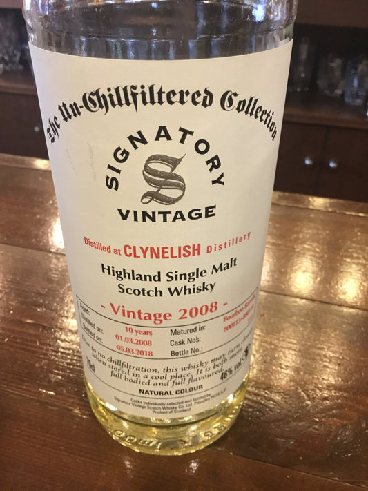 クライヌリッシュ10年 2008 distilled 01 03 2008 bottled 05 03 2018 シグナトリー